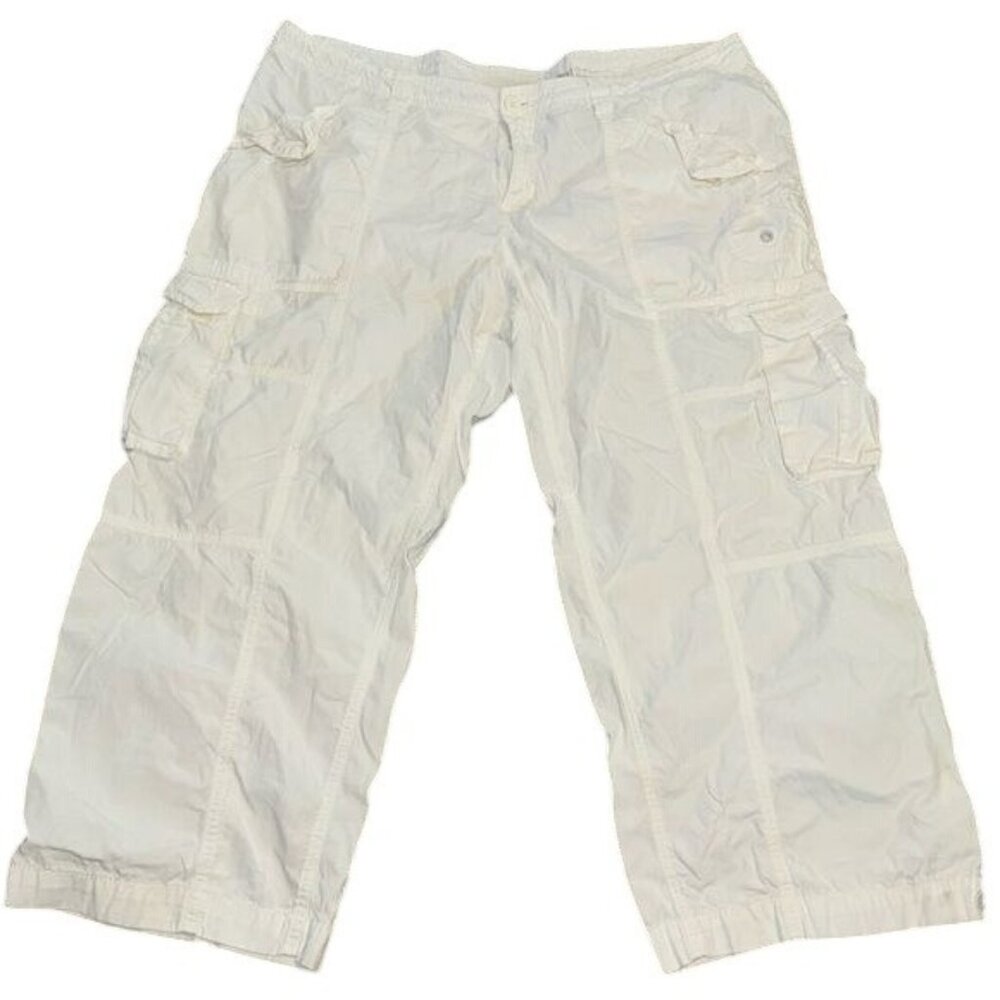 Norma Kamali Womens Cargo Pants Off-White Size 16 100% Cotton Relaxed Fit